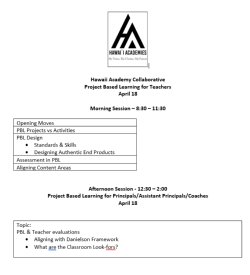 HA Project Based Learning Workshop Agenda